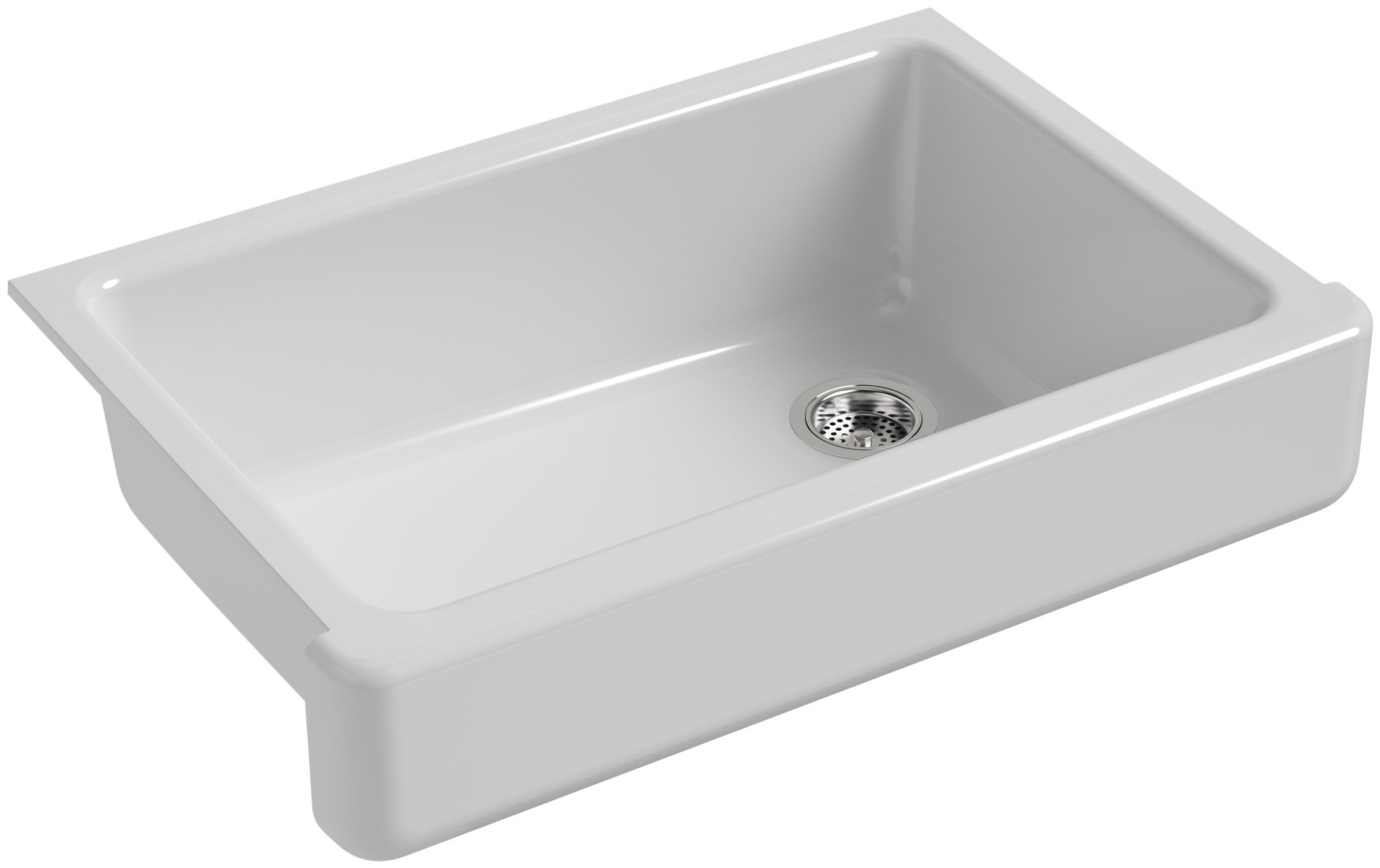 KOHLER K-5826-95 Whitehaven Farmhouse Self-Trimming Undermount Single-Bowl Sink with Short Apron, Ice Grey