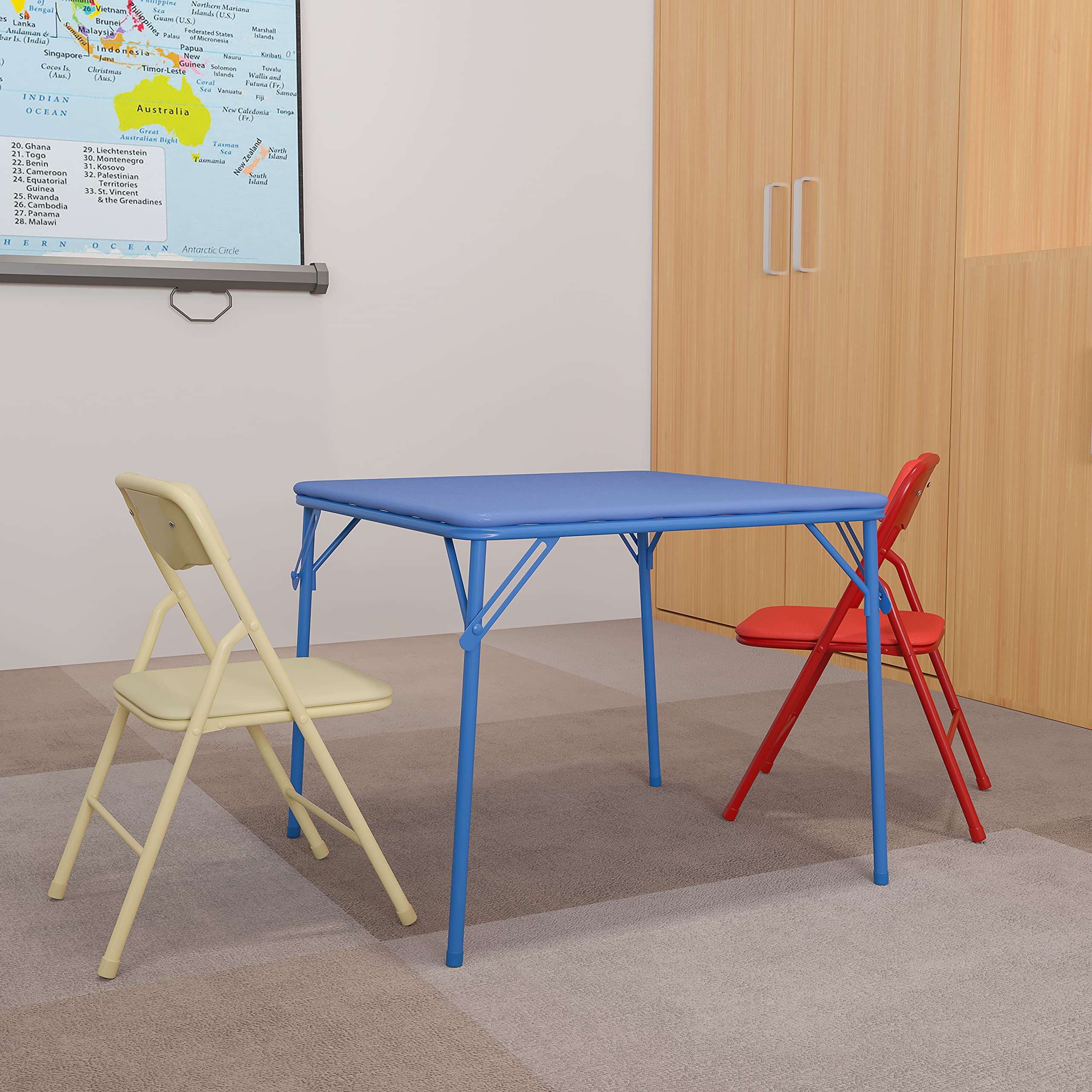 Flash Furniture Kids Colorful 3 Piece Folding Table and Chair Set,Blue