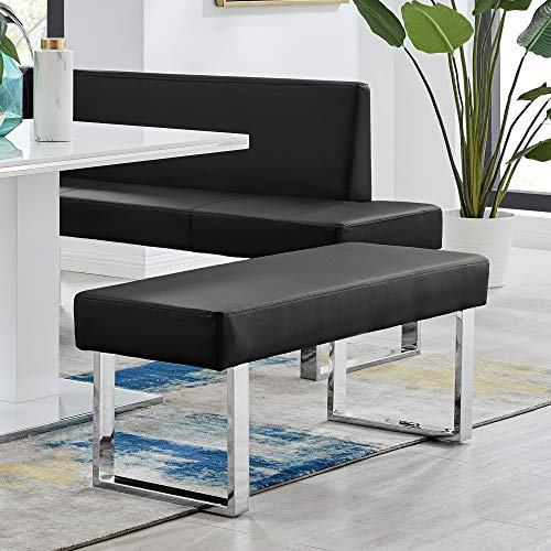 Armen Living Amanda Bench in Grey Faux Leather and Chrome Finish