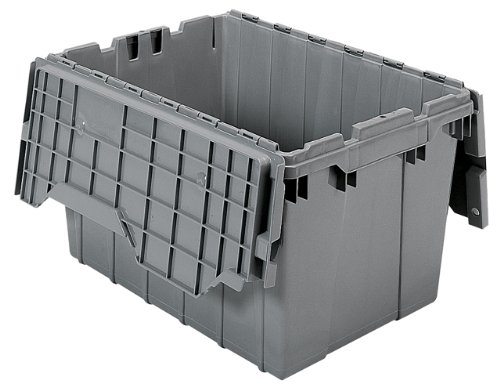 Akro-Mils 39120 Plastic Storage and Distribution Container Tote with Hinged Lid, 21.5-Inch L by 15-Inch W by 12.5-Inch H, Grey, Case of 6