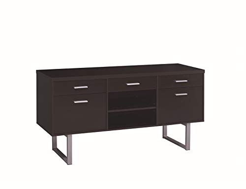 Coaster Home Furnishings Coaster Glavan Contemporary Cappuccino Credenza with Metal Sled Legs, 60 W x 16 D x 30 H, Silver