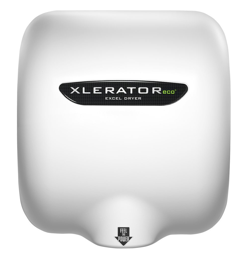 XLERATOR eco XL-BW-ECO 1.1N High Speed Commercial Hand Dryer, White Thermoset Cover, Automatic Sensor, Surface Mount, Noise Reduction Nozzle, LEED Credits, No Heat 4.5 Amps 110/120V