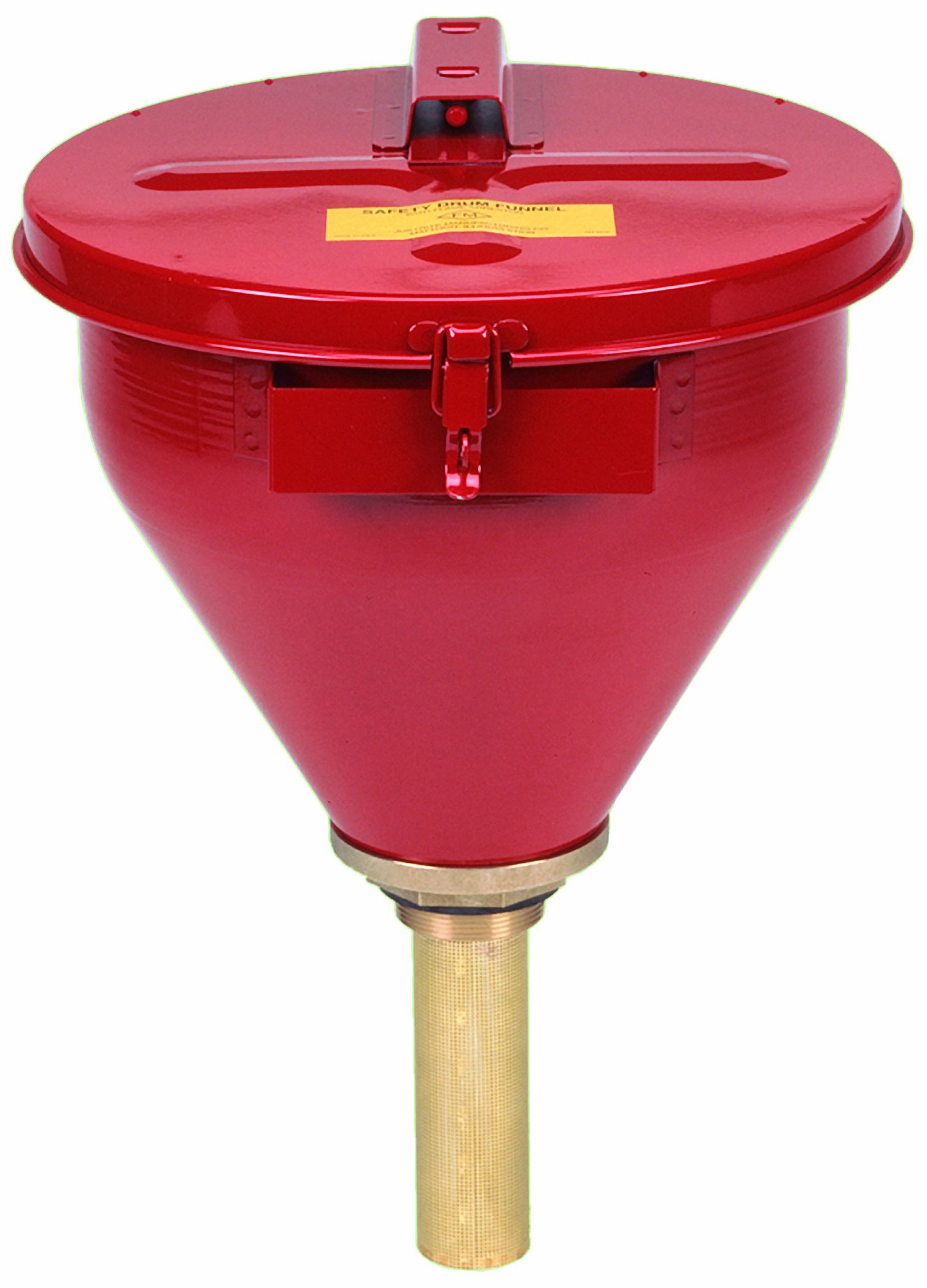Justrite 2.6 Gallon Red Galvanized Steel Large Safety Drum Funnel with Self-Closing Cover and 6