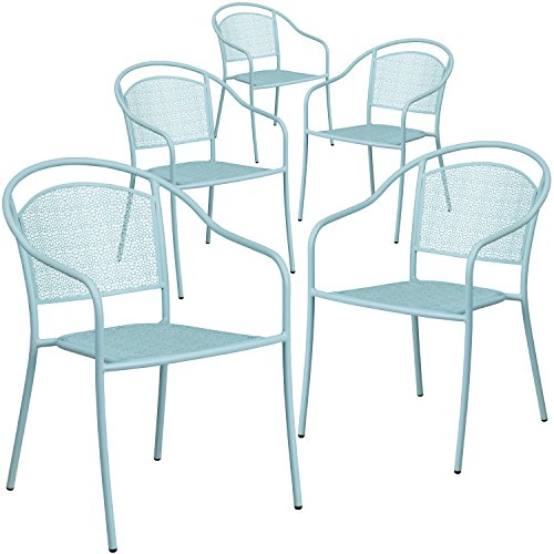 Flash Furniture 5 Pk. Sky Blue Indoor-Outdoor Steel Patio Arm Chair with Round Back