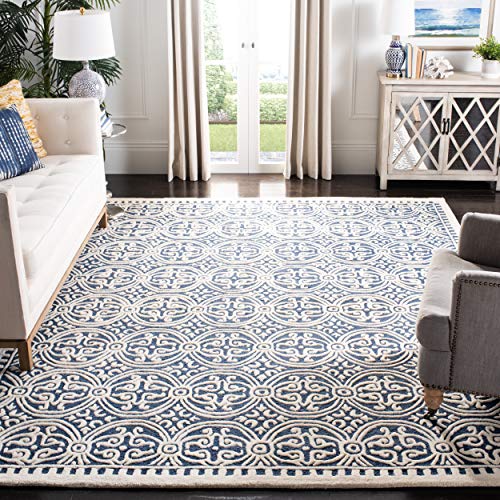 Safavieh Cambridge Collection CAM123G Handmade Moroccan Wool Area Rug, 8' x 8' Square, Navy Blue/Ivory