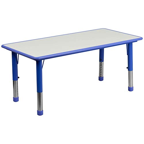 Flash Furniture 23.625''W x 47.25''L Rectangular Blue Plastic Height Adjustable Activity Table with Grey Top