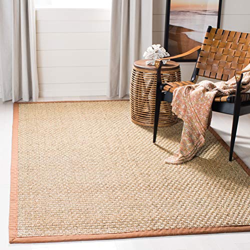 Safavieh Natural Fiber Collection NF114B Basketweave Natural and Brown Summer Seagrass Square Area Rug (10' Square)