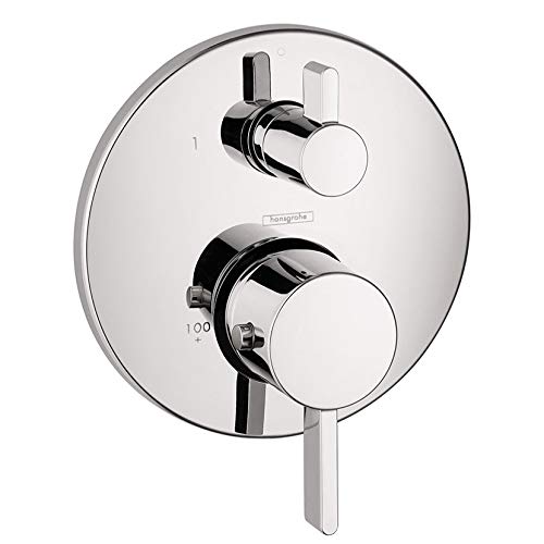 Hansgrohe Ecostat Modern Premium Volume and Auto Temperature Control 2-Handle 7-inch Wide Thermostatic Shower Trim for Rough-in Valve in Brushed Nickel, 04230820