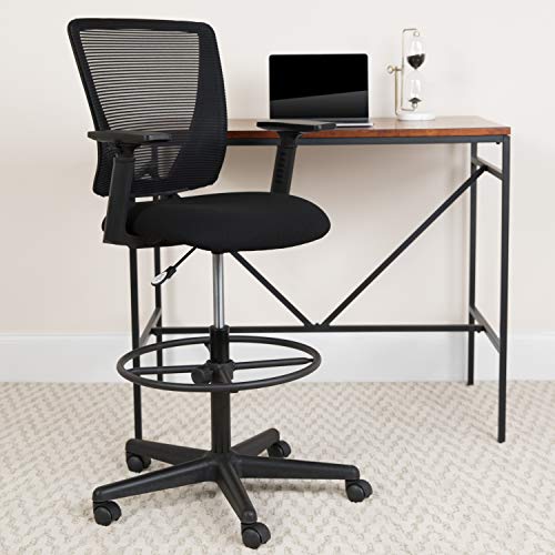 Flash Furniture Ergonomic Mid-Back Mesh Drafting Chair with Black Fabric Seat