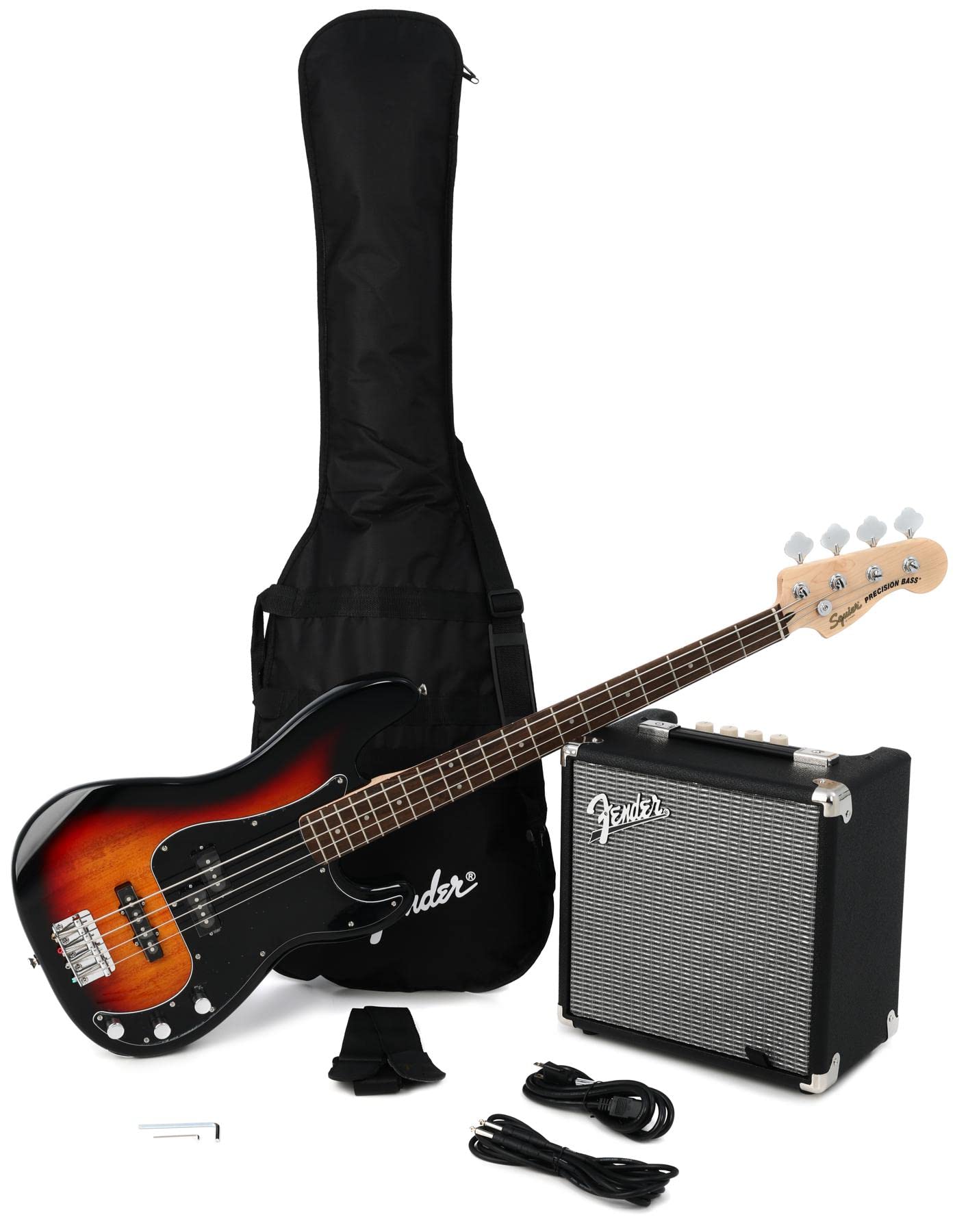 Fender Squier by  Affinity Series PJ Bass, Laurel Fingerboard, 3-Color Sunburst, Rumble 15 Amp
