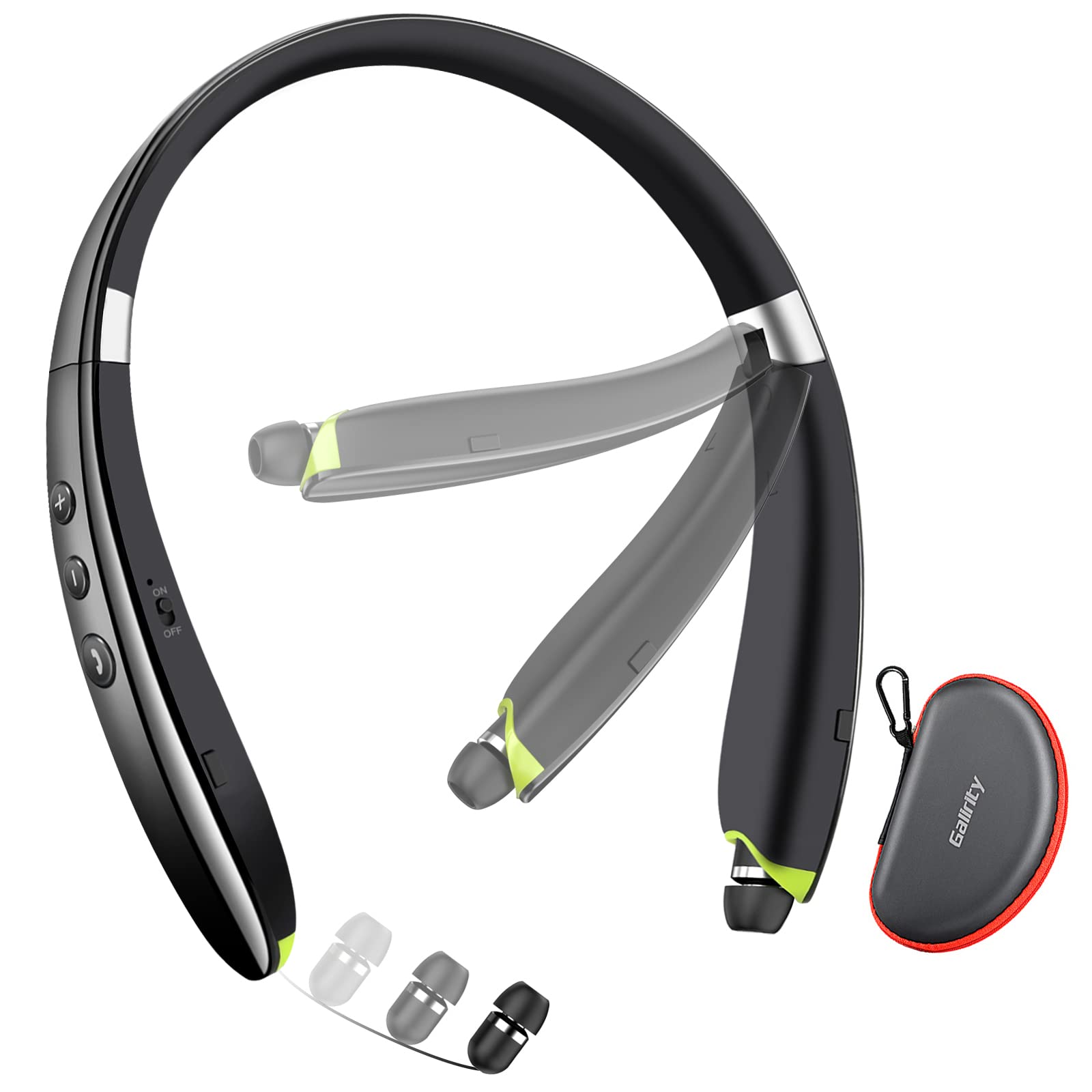  Galirity Bluetooth Headset, 2022 Upgraded Neckband Bluetooth Headphones with Retractable Earbuds, Noise Cancelling Stereo Earphones with Mic, Foldable Wireless Headphones for Sports Office with Carry...