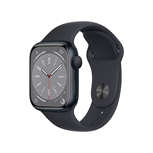 Apple Watch Series 8 [GPS 41mm] Smart Watch w/ Midnight Aluminum Case with Midnight Sport Band - M/L. Fitness Tracker, Blood Oxygen & ECG Apps, Always-On Retina Display, Water Resistant