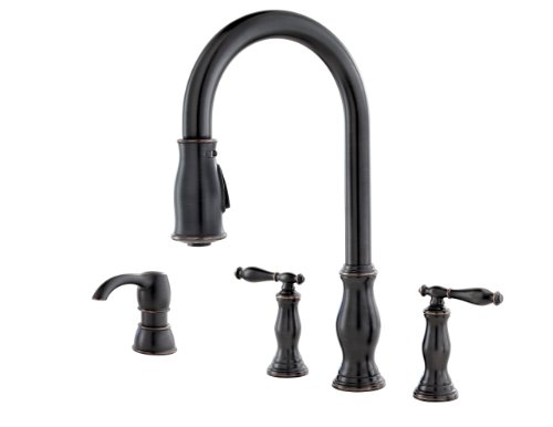 Pfister Hanover 2-Handle Pull-Down Kitchen Faucet with Soap Dispenser, Tuscan Bronze