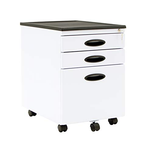 Calico Designs Metal Full Extension, Locking, 3-Drawer Mobile File Cabinet Assembled (Except Casters) for Legal or Letter Files with Supply Organizer Tray in White