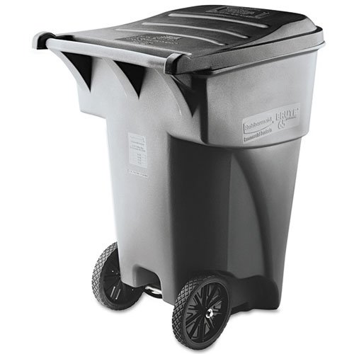 Rubbermaid Commercial Brute Rollout H-Duty Waste Container, Square, Polyethylene, 95gal, Gray - Includes one each.