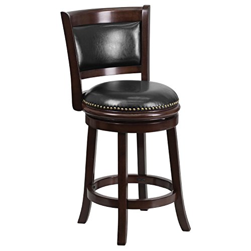 Flash Furniture Cappuccino Wood Counter Height Stool with Black Leather Swivel Seat