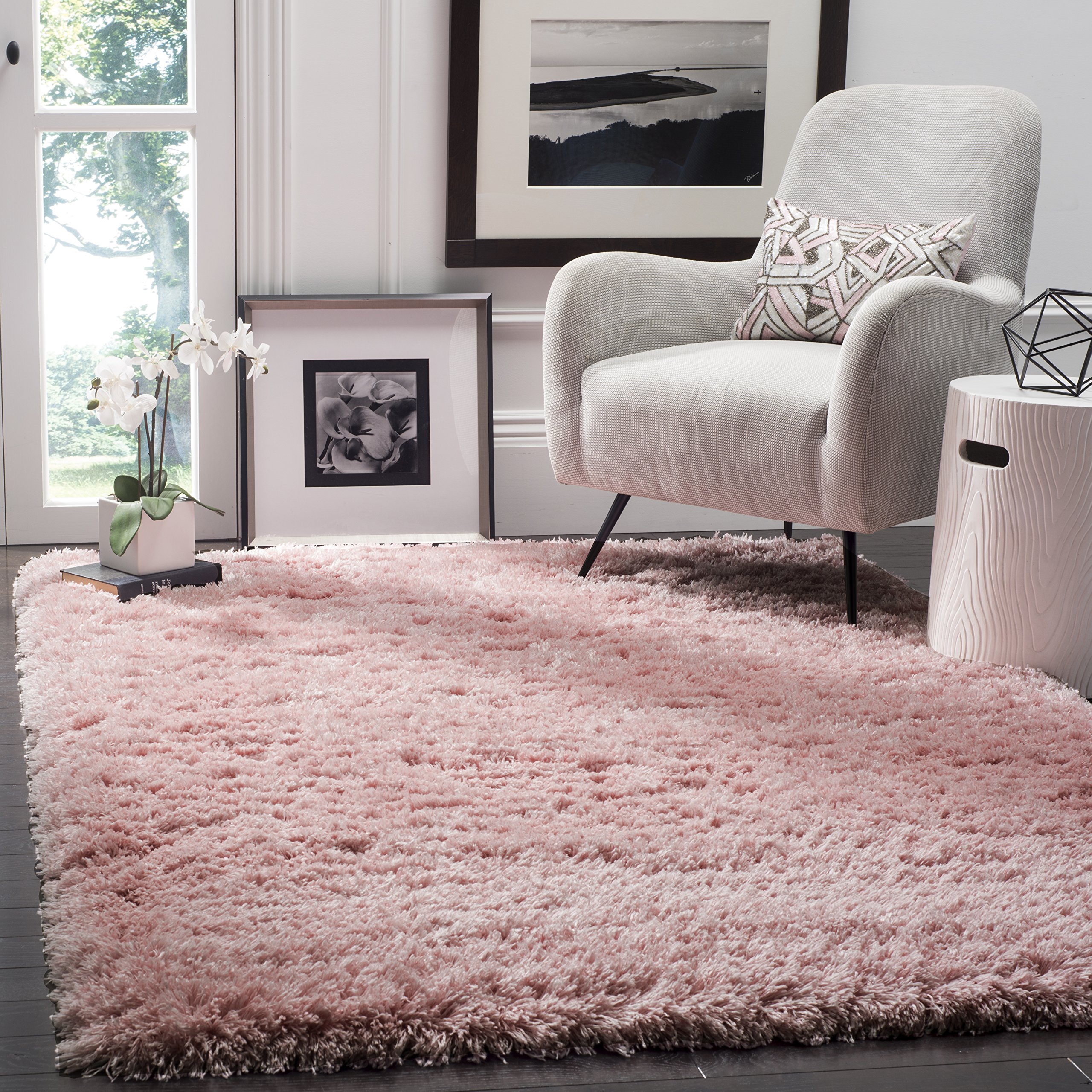Safavieh Polar Shag Collection Accent Rug - 4' x 6', Light Pink, Solid Glam Design, Non-Shedding & Easy Care, 3-inch Thick Ideal for High Traffic Areas in Entryway, Living Room, Bedroom (PSG800P)
