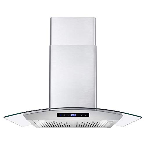 Cosmo COS-668AS750 30 in. Wall Mount Range Hood with 380 CFM, Curved Glass, Ductless Convertible Duct (additional filters needed, not included), 3 Speeds, Permanent Filters in Stainless Steel