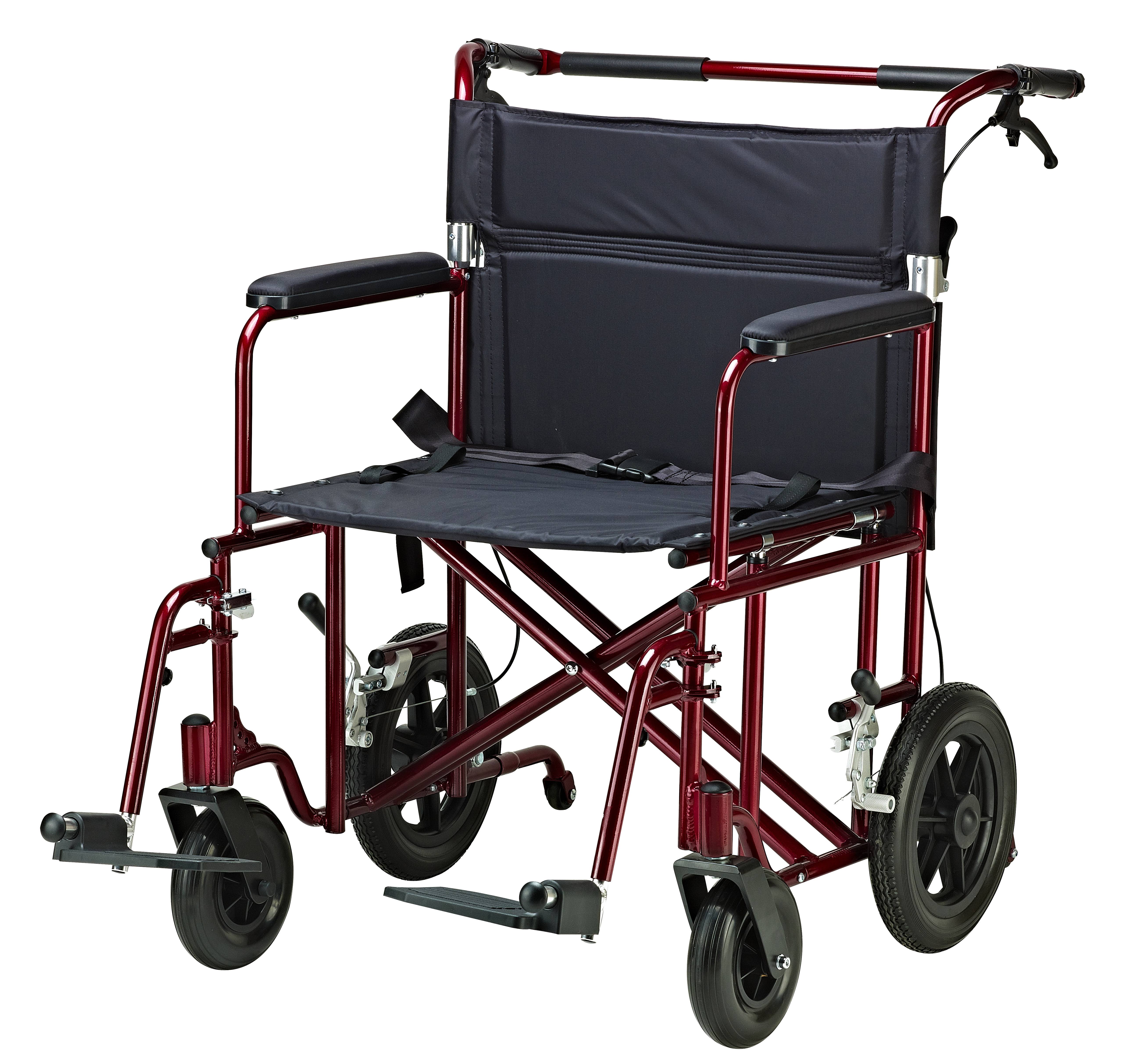 Drive Medical Bariatric Transport Chair with 12 Inches Rear Flat Free Wheels, Red, 22 Inches