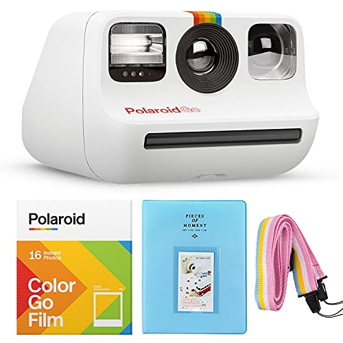 Polaroid GO Instant Mini Camera White +  GO Color Film - Double Pack + Album + Strap