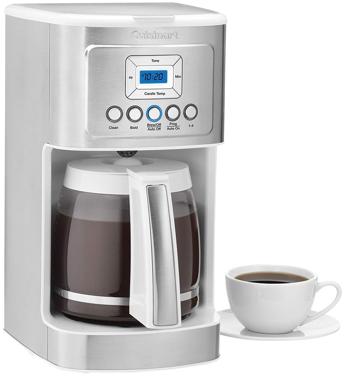Cuisinart DCC-3200W 14C Glass Carafe with Stainless Steel Handle Programmable Coffeemaker, White
