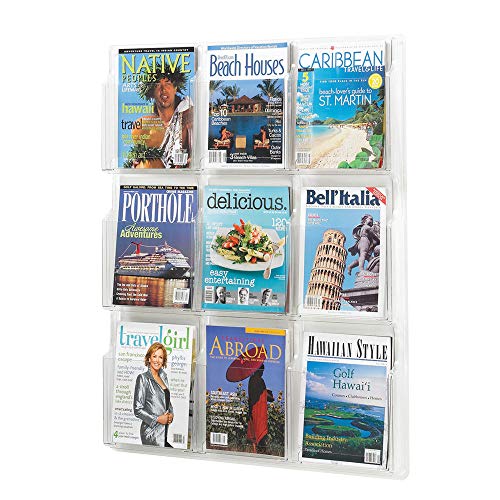 Safco Products Reveal 9 Magazine Display, 5603CL, Wall Mountable, Thermoformed Plastic Resin Construction, No Sharp Edges or Corners