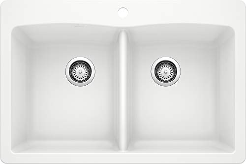 Blanco , White 440221 DIAMOND SILGRANIT 50/50 Double Bowl Drop-In or Undermount Kitchen Sink, 33