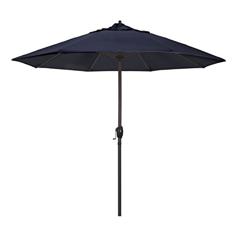 California Umbrella ATA908117-5439 9' Round Aluminum Market, Crank Lift, Auto Tilt, Bronze Pole, Sunbrella Navy Fabric Patio Umbrella