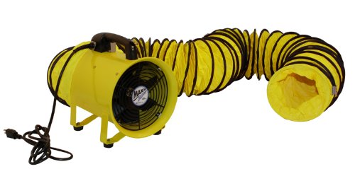 Maxx Air MaxxAir HVHF 12COMBO Heavy Duty Cylinder Fan with 20-foot Vinyl Hose, High Velocity Portable Utility Blower/Exhaust Axial Hose Fan, 12-Inch, Yellow