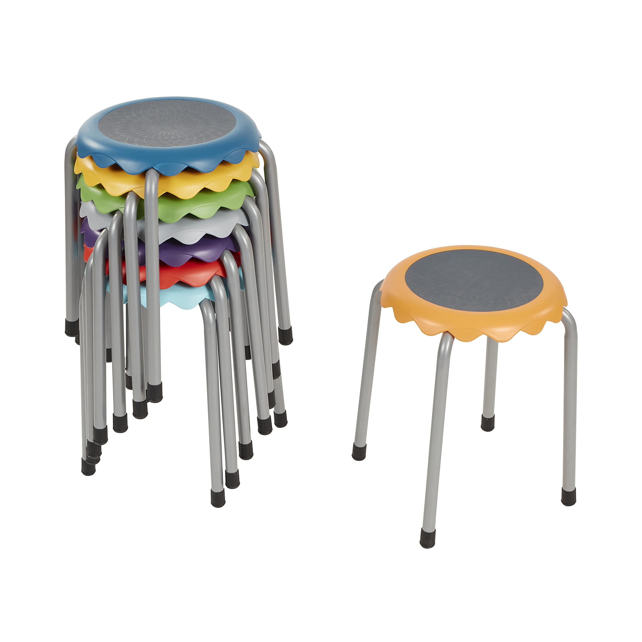 ECR4Kids Daisy Stackable Stool Set, Colorful Metal Stoo...