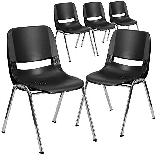 Flash Furniture 5 Pk. HERCULES Series 440 lb. Capacity Kid's Black Ergonomic Shell Stack Chair with Chrome Frame and 14