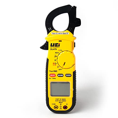  UEi Test Instruments UEi DL479 Digital Clamp Meter T-RMS Auto Ranging 6000 Counts, HVAC Current Voltage Tester, Measures AC Amps AC/DC Volts Temperature Capacitance Frequency Diodes Duty Cycle Continuity...