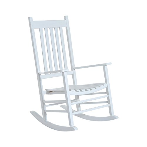 Outsunny Versatile Wooden Indoor/Outdoor High Back Slat Rocking Chair - White