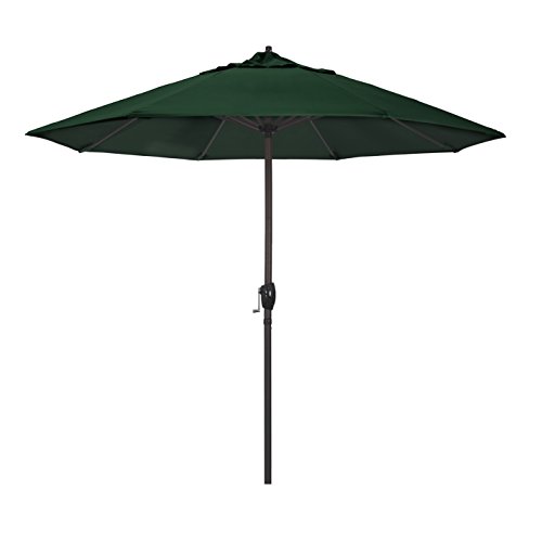 California Umbrella ATA908117-5446 9' Round Aluminum Market, Crank Lift, Auto Tilt, Bronze Pole, Sunbrella Forest Green Patio Umbrella