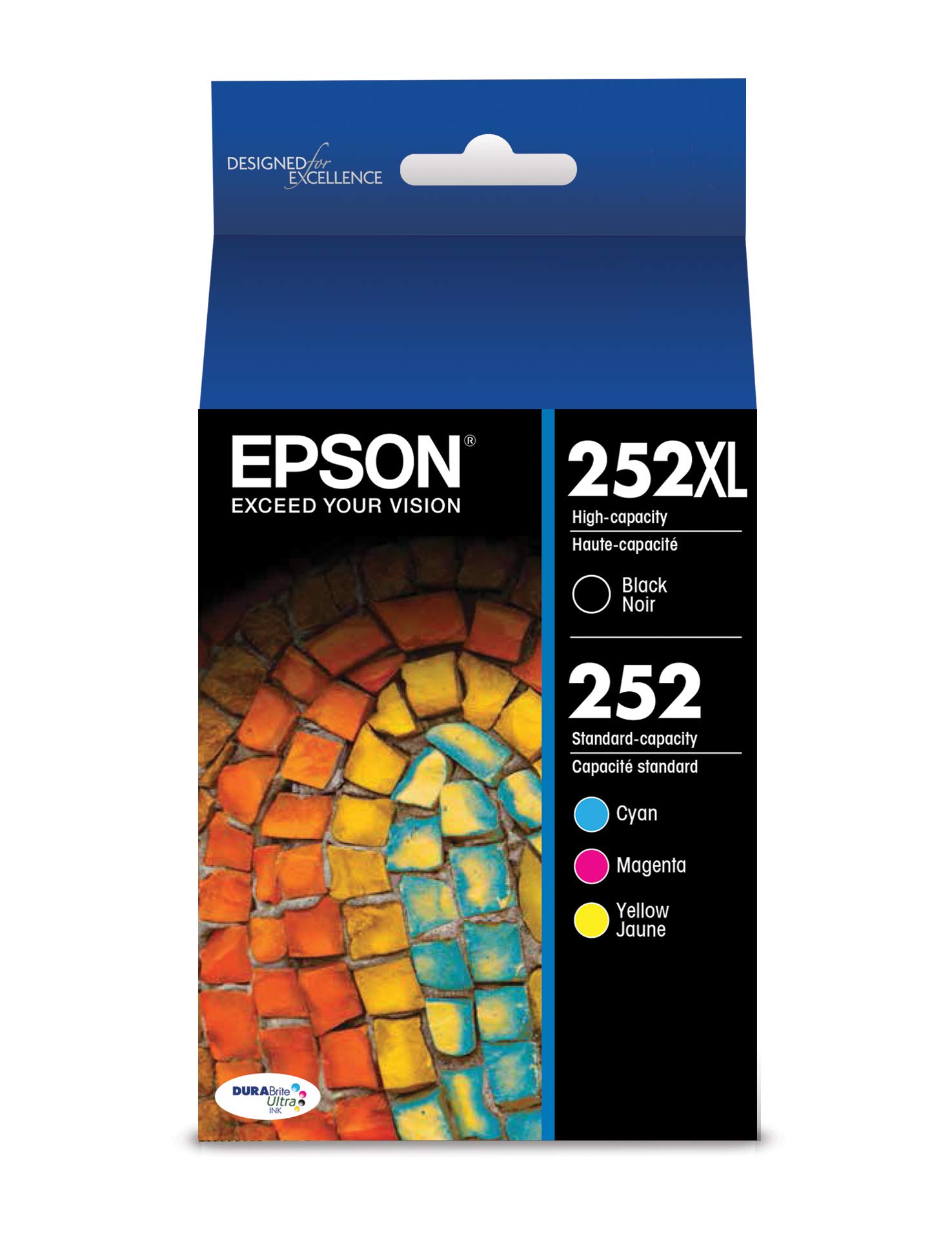 Epson 252XL/252 High-Yield Black And Standard-Yield Cyan/Magenta/Yellow Ink Cartridges, Pack Of 4 (Model T252XL-BCS)