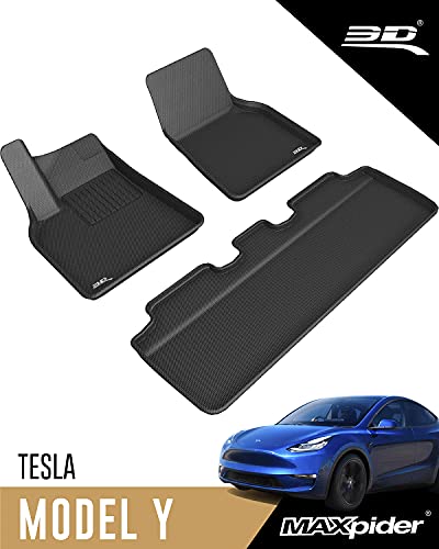 3D MAXpider All-Weather Floor Mats for Tesla Model Y 2021 Custom Fit Car Mats Floor Liners, Kagu Series (1st & 2nd Row, Black)