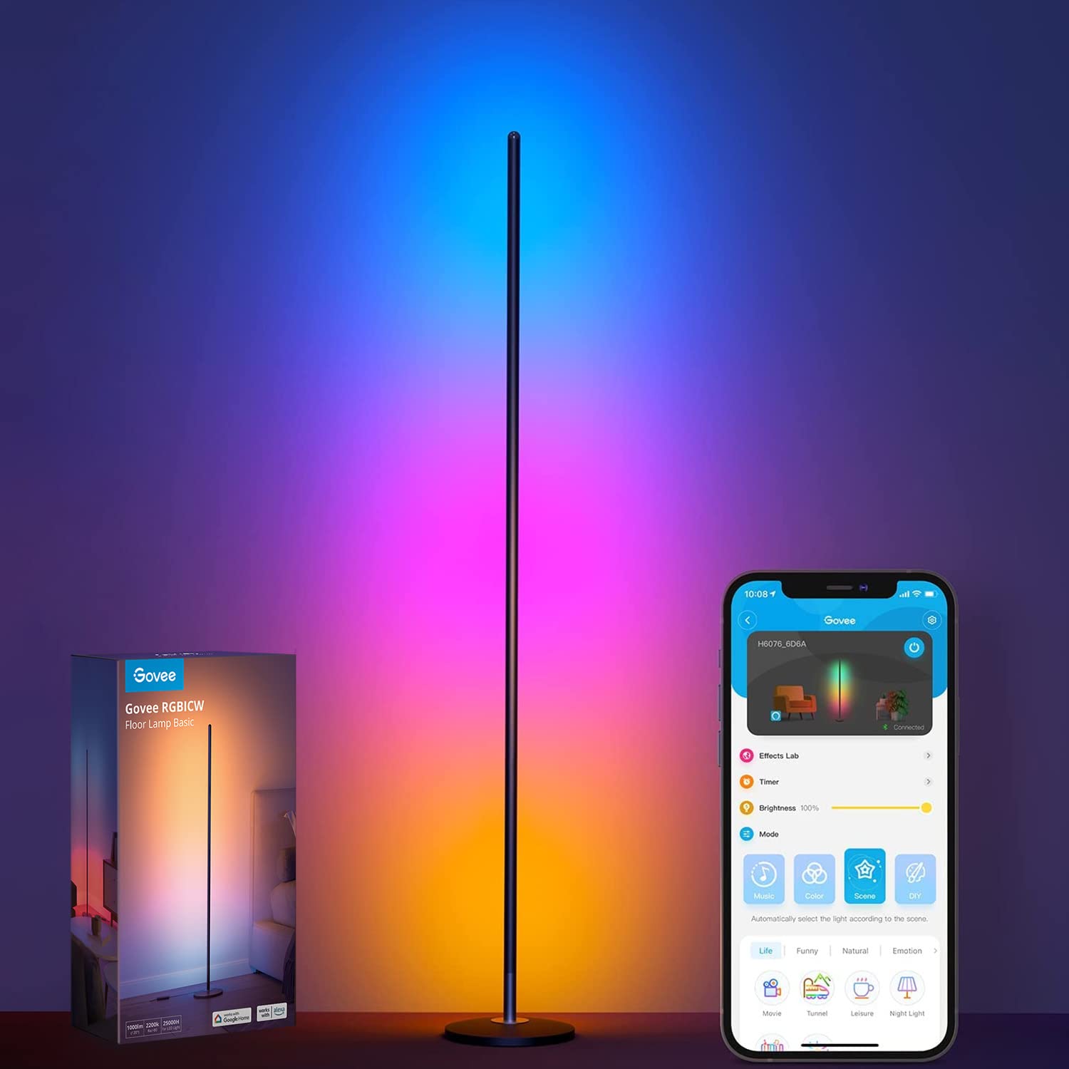 Govee RGBIC Floor Lamp, LED Corner Lamp Compatible with Alexa, Smart Modern Floor Lamp with Music Sync