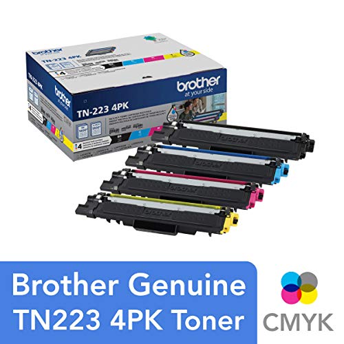 Brother Genuine Standard-Yield Toner Cartridge Four Pack TN223 4PK - Includes one Cartridge Each of Black, Cyan, Magenta & Yellow Toner, Standard Yield, Model: TN2234PK