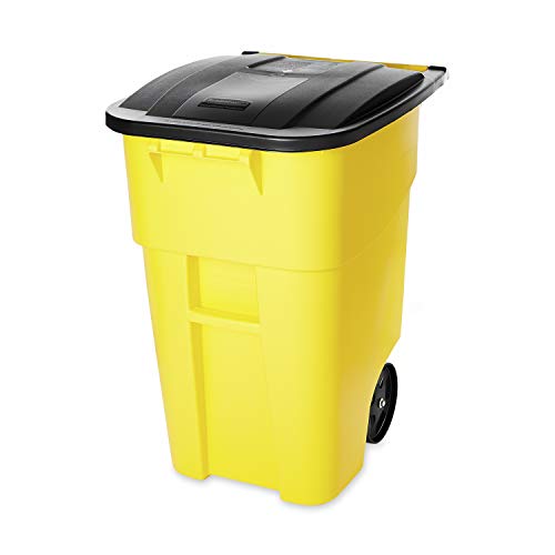 Rubbermaid Commercial Products BRUTE Rollout Trash/Garbage Can with Caster Wheels, 50-gallon, Yellow (2018381)