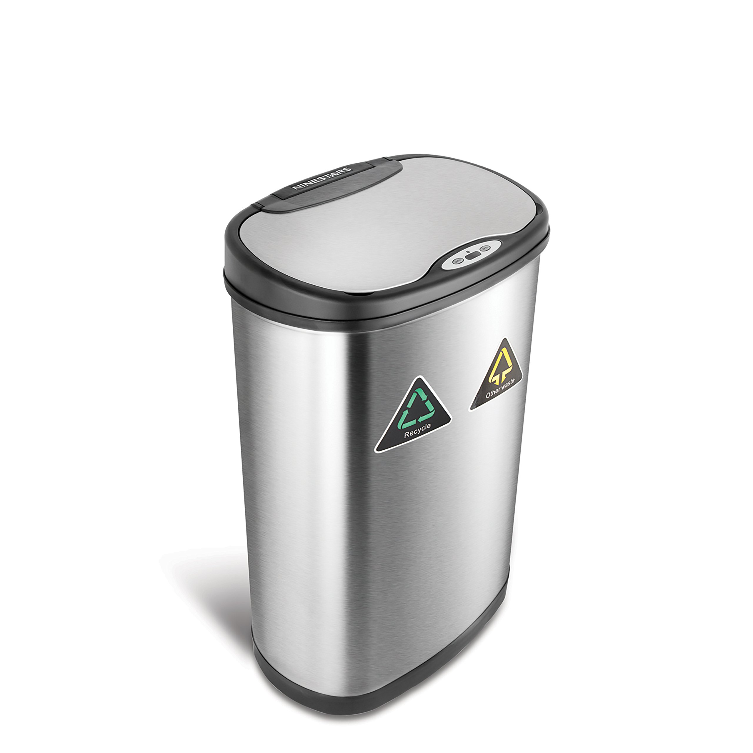 NINESTARS DZT-50-13R Automatic Touchless Infrared Motion Sensor Trash Can/Recycler, 13 Gal 50L, Stainless Steel Base