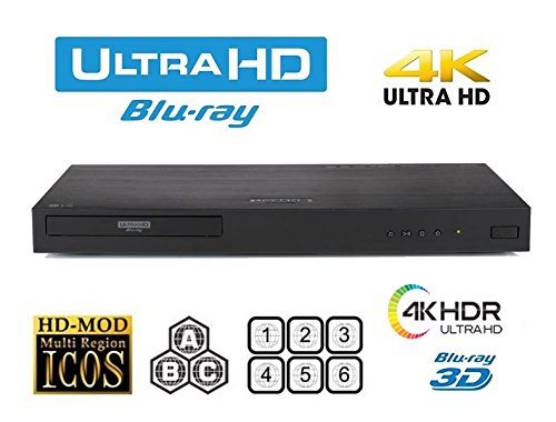 HDI LG UHD 4K Region Free Blu Ray Disc DVD Player - PAL NTSC Ultra HD - USB - 100-240V 50/60Hz for World-Wide Use & 6 Feet Multi System 4K HDMI Cable