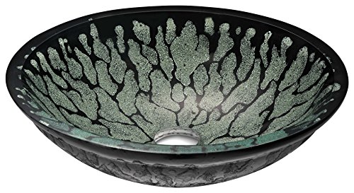 ANZZI Bravo Series Modern Tempered Glass Vessel Bowl Sink in Lustrous Black | Top Mount Bathroom Sinks Above Counter | Round Vanity Countertop Sink Bowl with Pop Up Drain | LS-AZ043