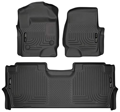 Husky Liners Weatherbeater Series | Front & 2nd Seat Floor Liners - Black | 94061 | Fits 2017-2022 Ford F-250/F-350, 2017-2018 & 2021-2022 Ford F-450 Super Duty Crew Cab w/ Fold Flat Storage 3 Pcs