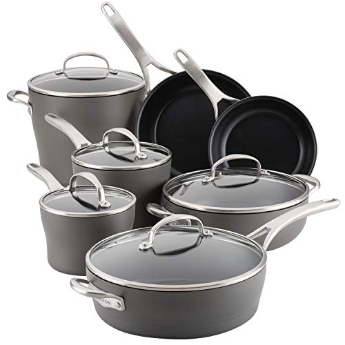 Anolon Allure Hard Anodized Nonstick Cookware Pots and Pans Set, 12 Piece, Dark Gray