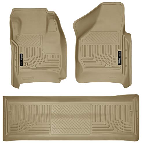 Husky Liners Weatherbeater Series | Front & 2nd Seat Floor Liners (Footwell Coverage) - Tan | 98383 | Fits 2008-2010 Ford F250/F350/450 Crew Cab w/o Manual Transfer Case Shifter 3 Pcs