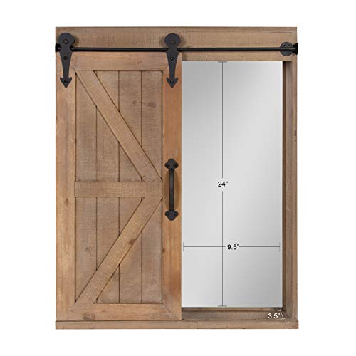 Kate and Laurel Cates Wood Wall Storage Cabinet with Vanity Mirror and Sliding Barn Door, Rustic Brown