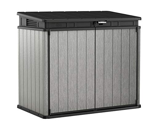 keter Elite Store 4.6 x 2.7 Foot Resin Outdoor Storage Shed with Easy Lift Hinges, Perfect for Trash Cans, Yard Tools, and Pool Toys, Grey