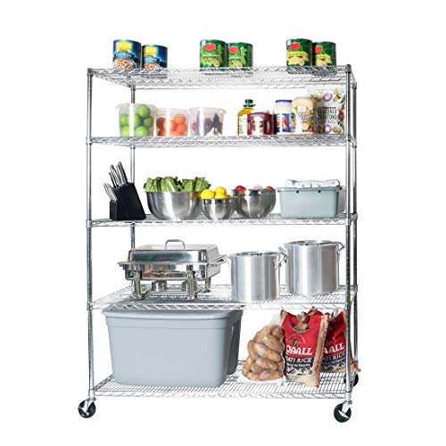 Seville Classics MEGA RACK UltraDurable Commercial-Grade 5-Tier NSF-Certified Steel Wire Shelving with Wheels, 60