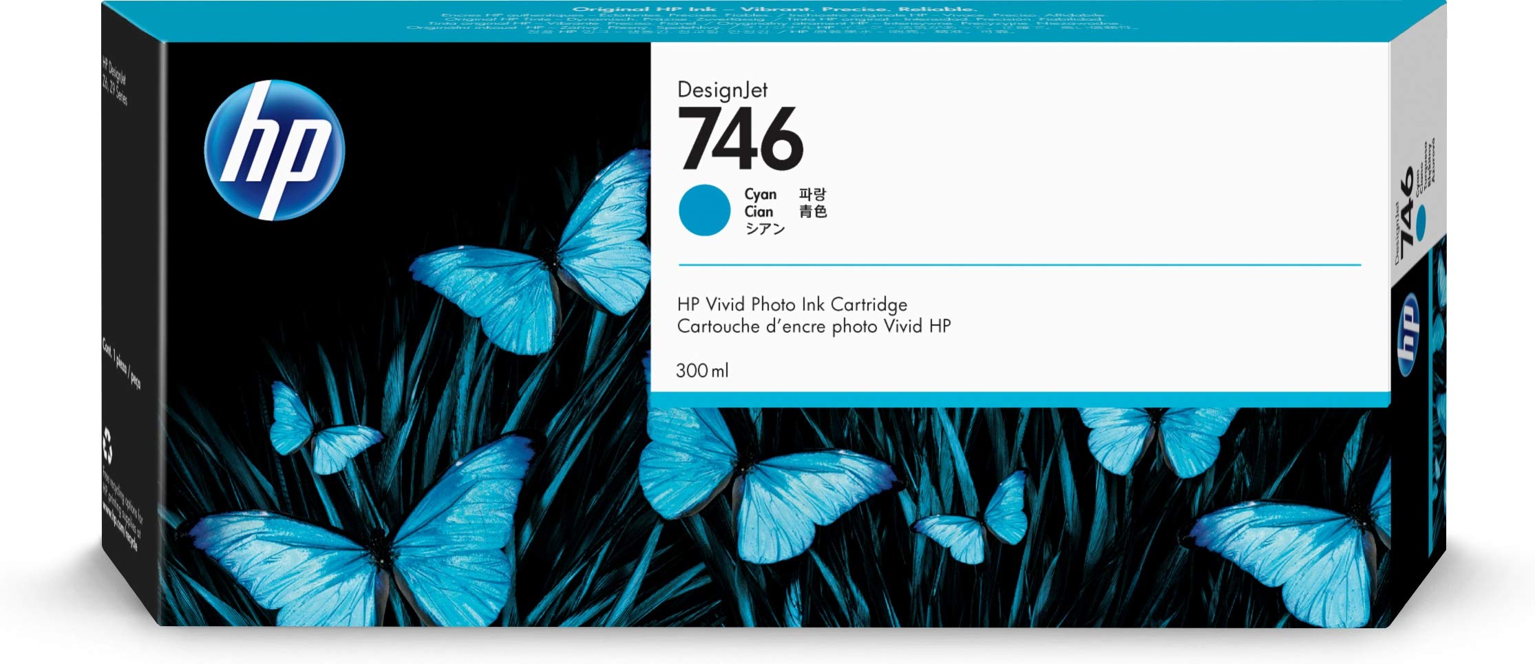 HP 746 Cyan 300-ml Genuine Ink Cartridge (P2V80A) for D...