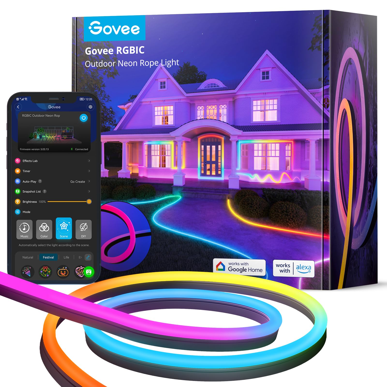 Govee Outdoor Neon Rope Lights, 32.8ft RGBIC IP67 Water...